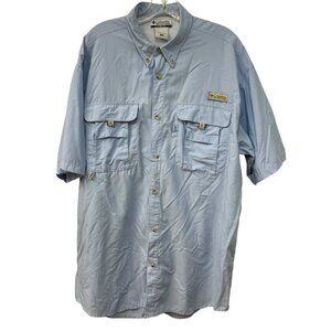 Vintage Columbia PFG Technical Fishing Button Down Shirt Blue Cotton Large Tall